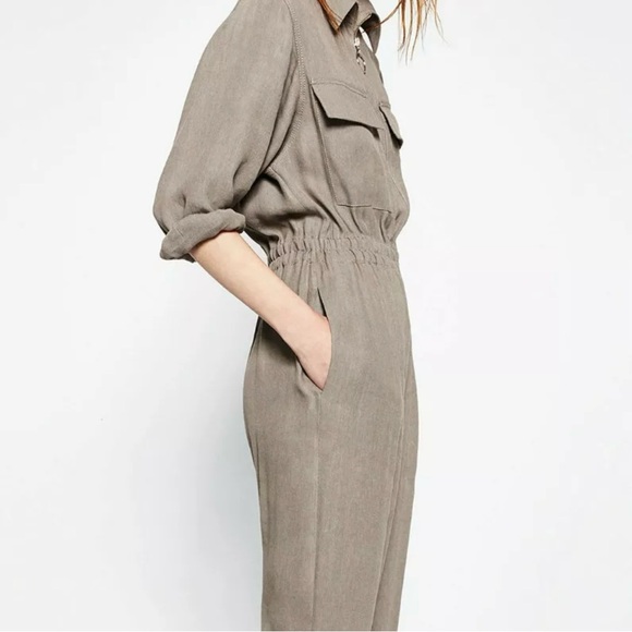 Zara Studio Collection Linen Gray Cargo Jumpsuit size S - Picture 4 of 15